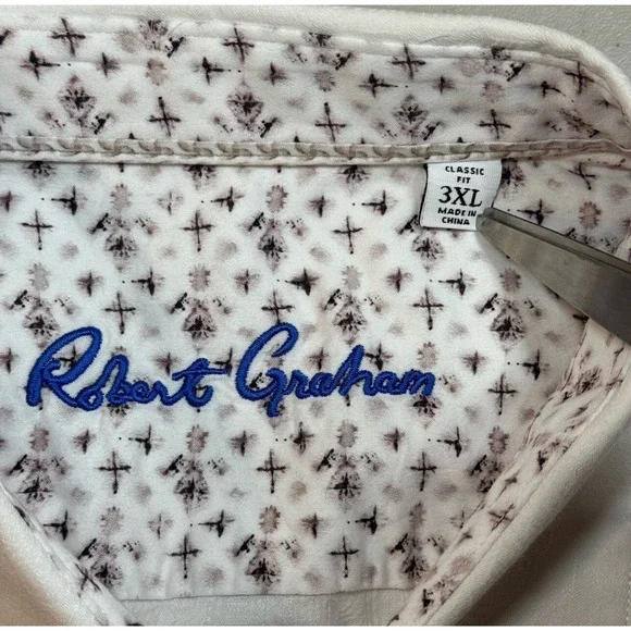 Robert Graham White Classic Fit Geometric Short Sleeve Button Up Shirt Men's 3XL - Picture 4 of 7